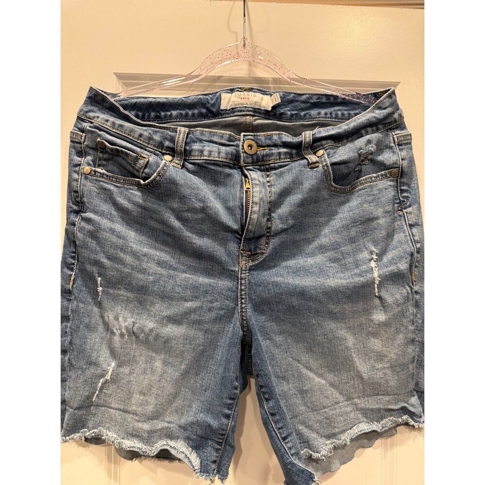 Torrid First at Fit 14 Distressed Denim Bermuda Shorts Raw Frayed Hem